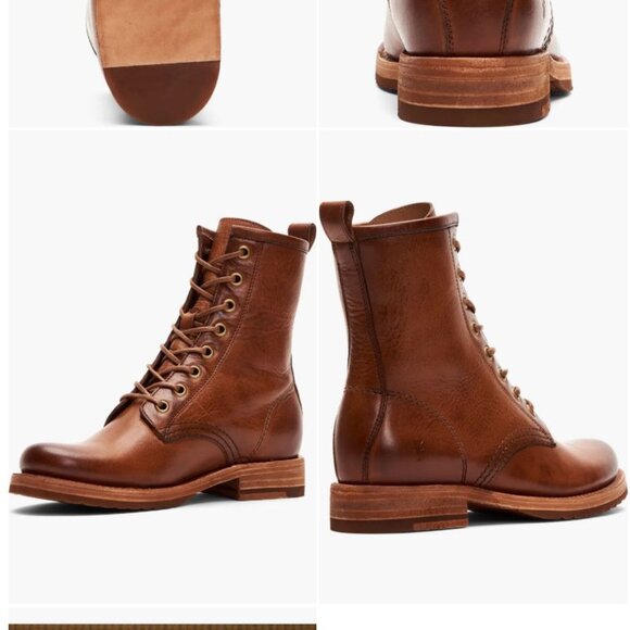 FRYE Veronica Combat Boot Cognac Brown Tan - Leather - Picture 2 of 16